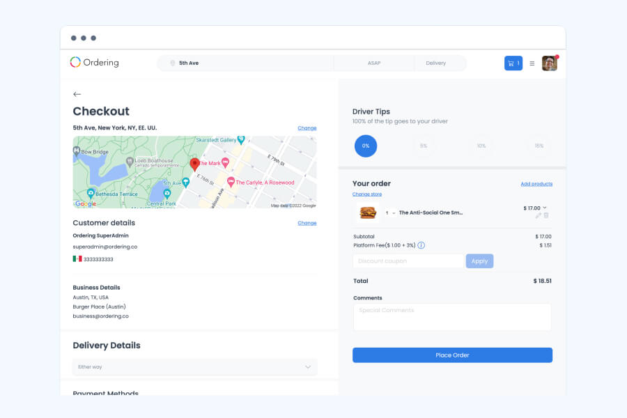 Ordering Co Feature Checkout